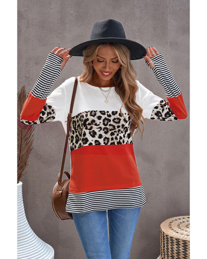 Azura Exchange Leopard Colorblock Long Sleeve Top - M