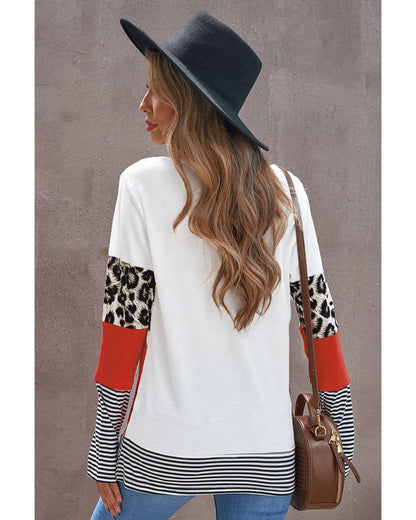 Azura Exchange Leopard Colorblock Long Sleeve Top - S