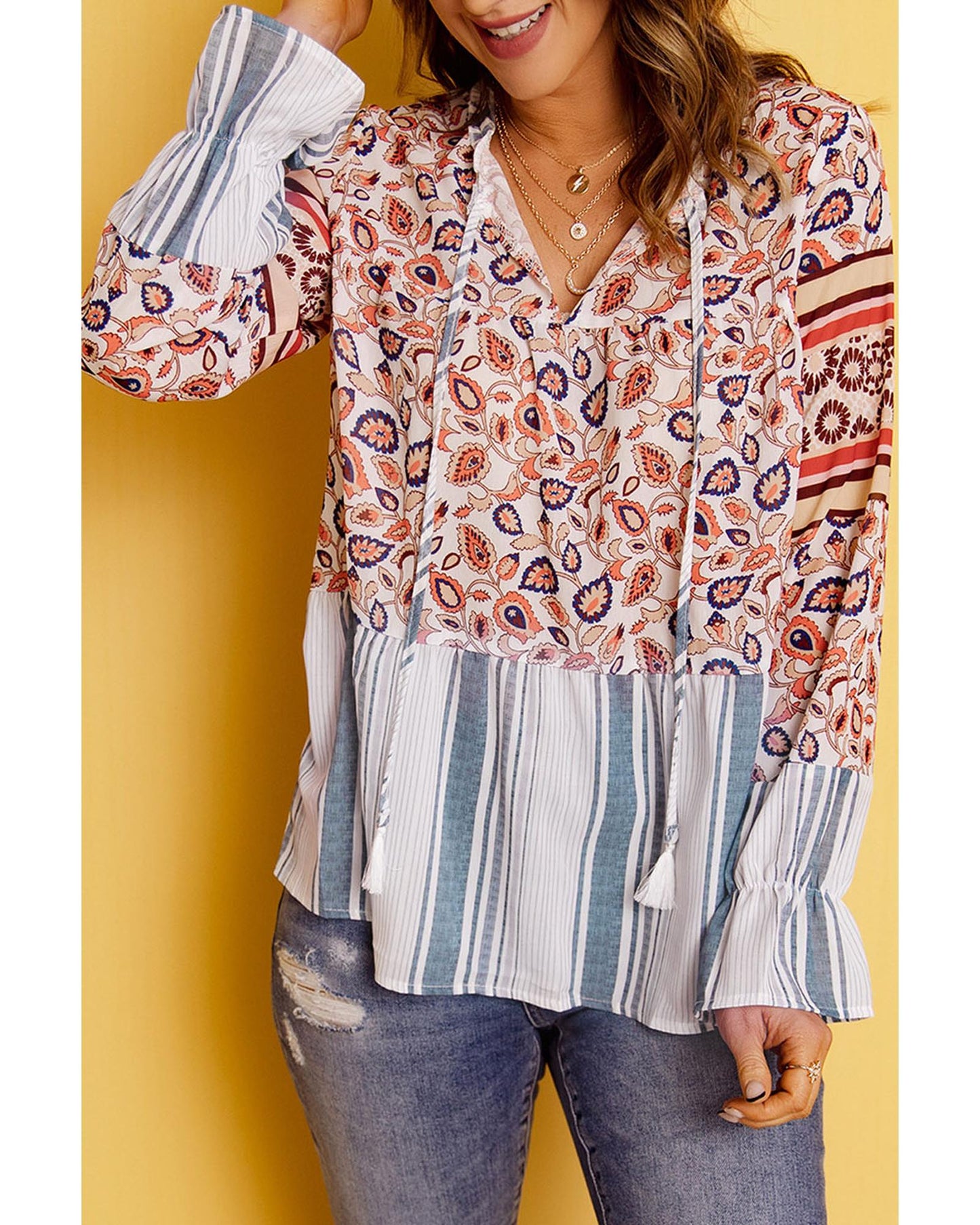 Azura Exchange Floral Striped Blouse - L