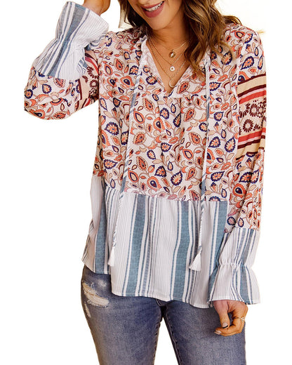 Azura Exchange Floral Striped Blouse - L