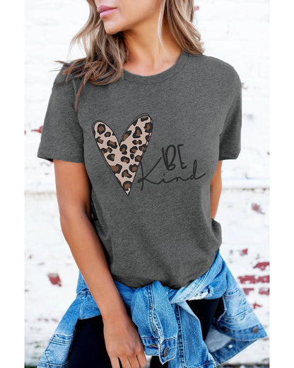 Azura Exchange Leopard Heart Shape Print Short Sleeve T-shirt - L