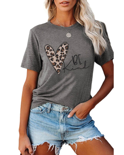 Azura Exchange Leopard Heart Shape Print Short Sleeve T-shirt - S