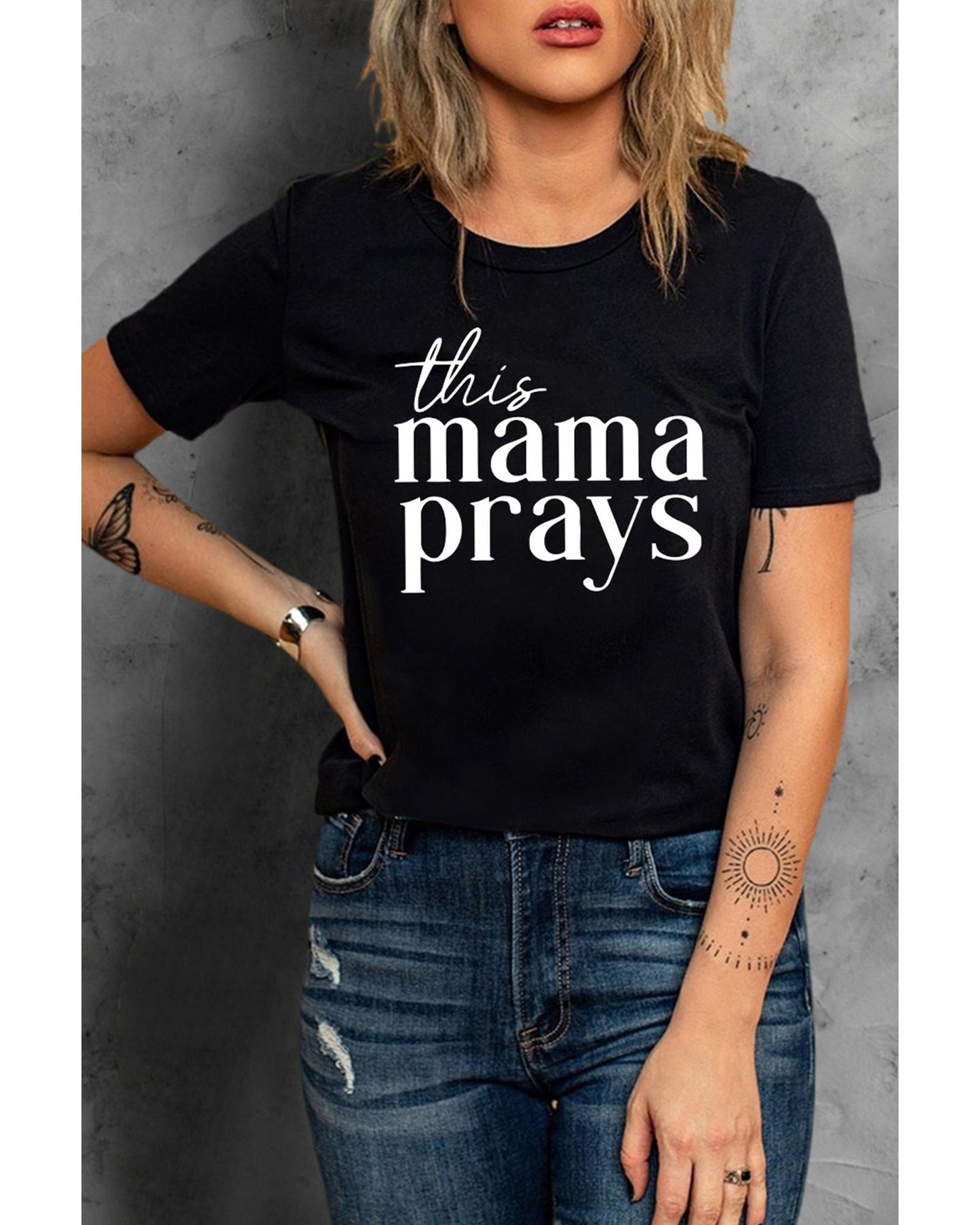 Azura Exchange Mama Prays Letters Print Plain Tee - L