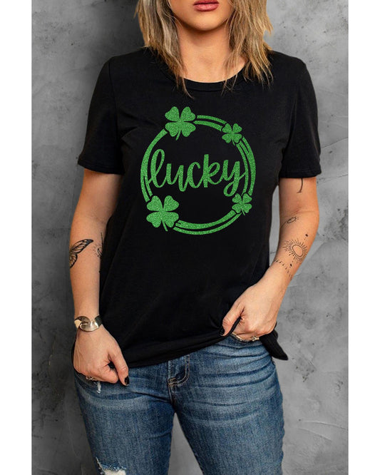 Azura Exchange Sequin Lucky Clover Print T-shirt - L