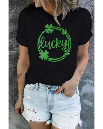 Azura Exchange Sequin Lucky Clover Print T-shirt - M