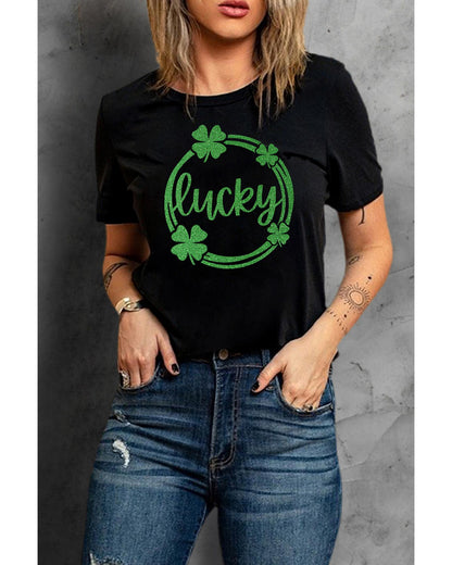 Azura Exchange Sequin Lucky Clover Print T-shirt - S