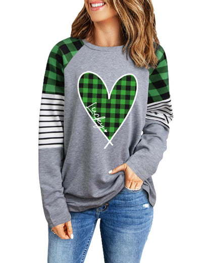 Azura Exchange Plaid Heart Color Block Long Sleeve Top - S