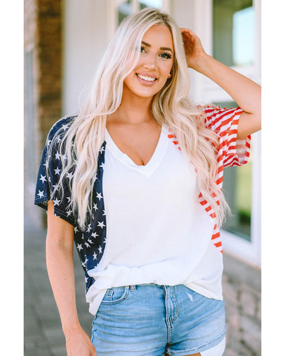 Azura Exchange Stars and Stripes V Neck Tee - L