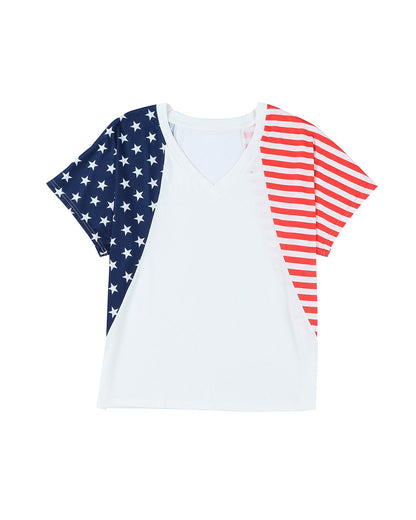 Azura Exchange Stars and Stripes V Neck Tee - M