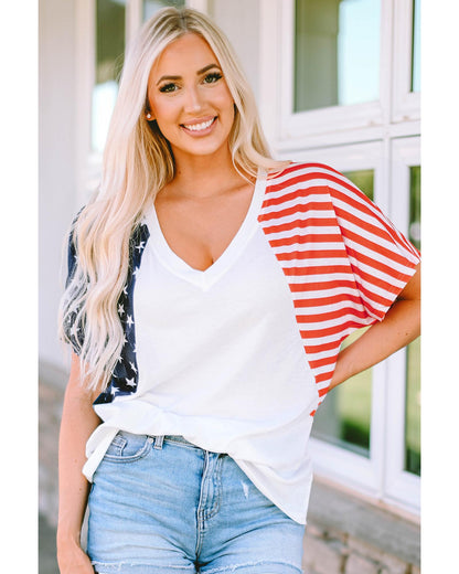 Azura Exchange Stars and Stripes V Neck Tee - M