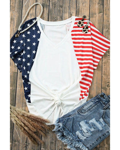 Azura Exchange Stars and Stripes V Neck Tee - M