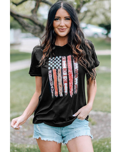 Azura Exchange American Flag Print Short Sleeve Graphic Tee - M