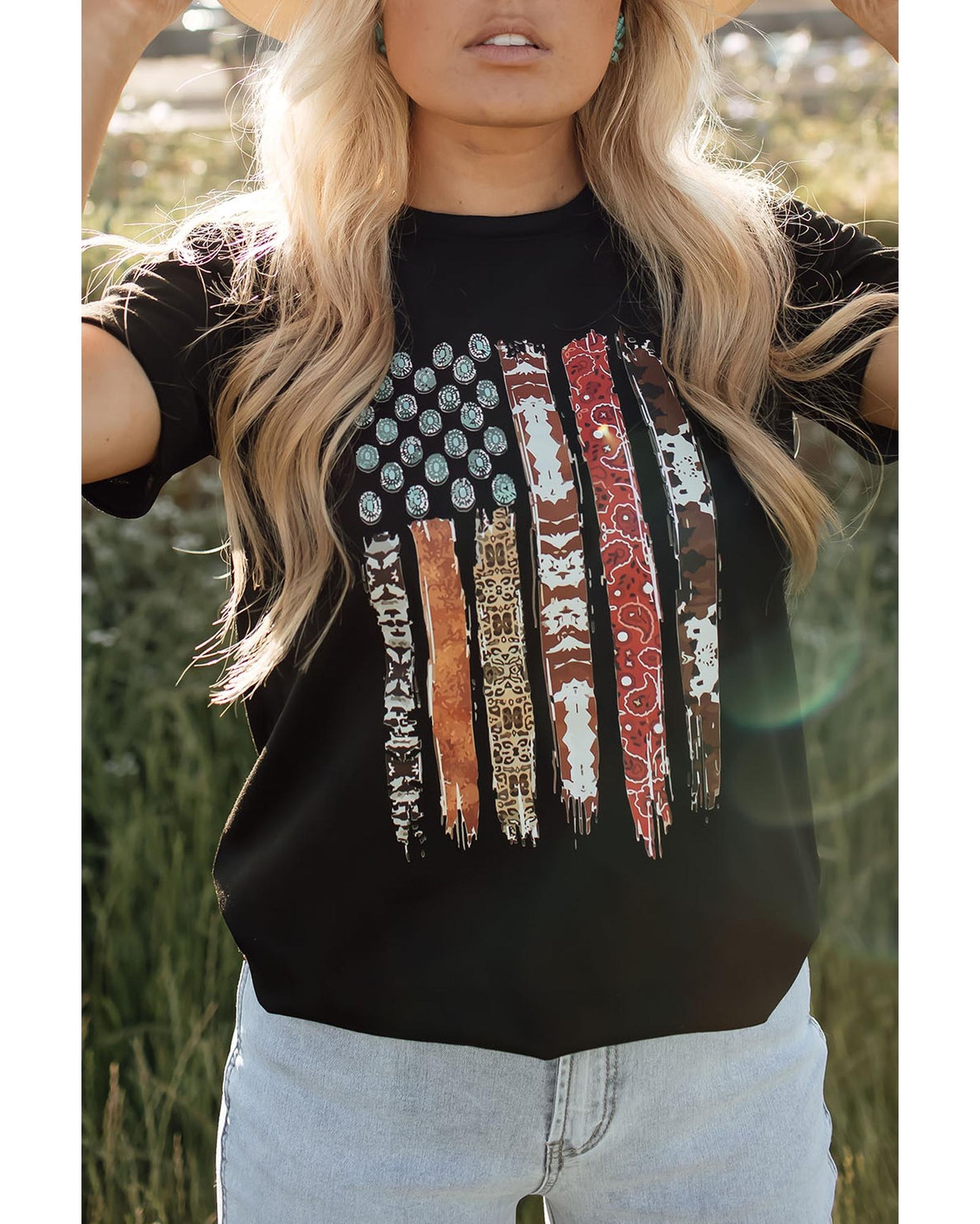 Azura Exchange American Flag Print Short Sleeve Graphic Tee - S