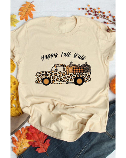 Azura Exchange Leopard Truck Pumpkin Graphic Tee - Khaki - 2XL