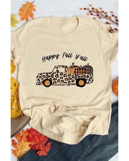 Azura Exchange Leopard Truck Pumpkin Graphic Tee - Khaki - M