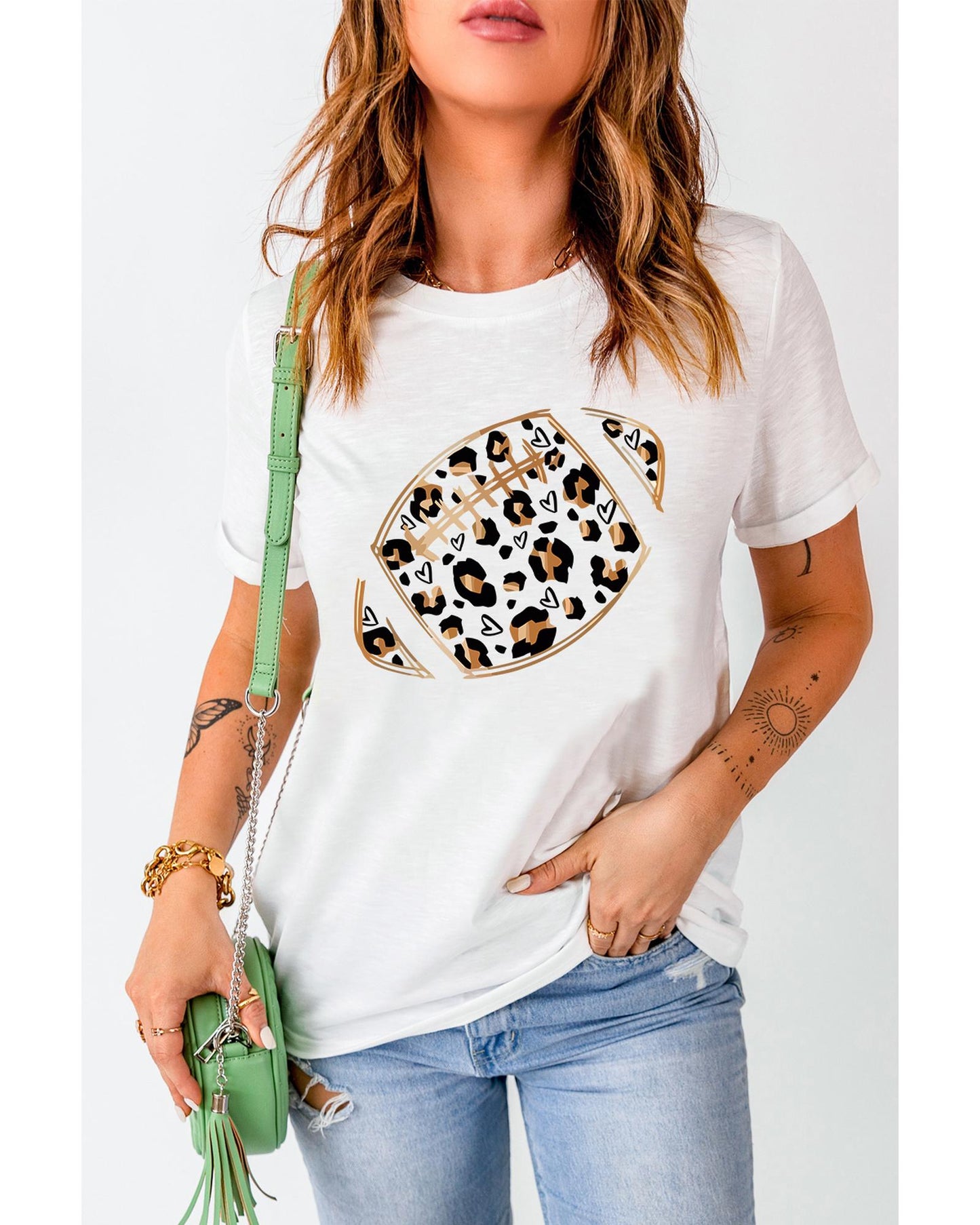 Azura Exchange Leopard Heart Shape Rugby Print T-Shirt - S