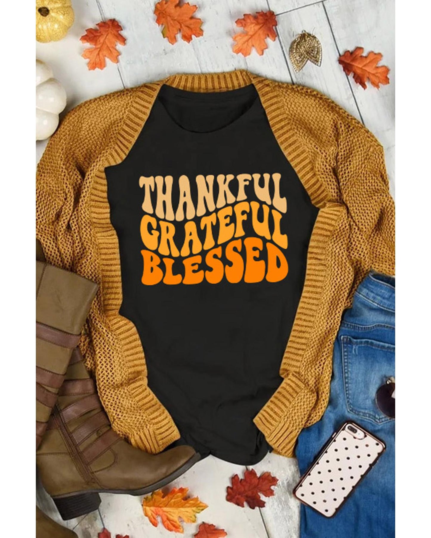 Azura Exchange Thankful Grateful Blessed Graphic Tee - L