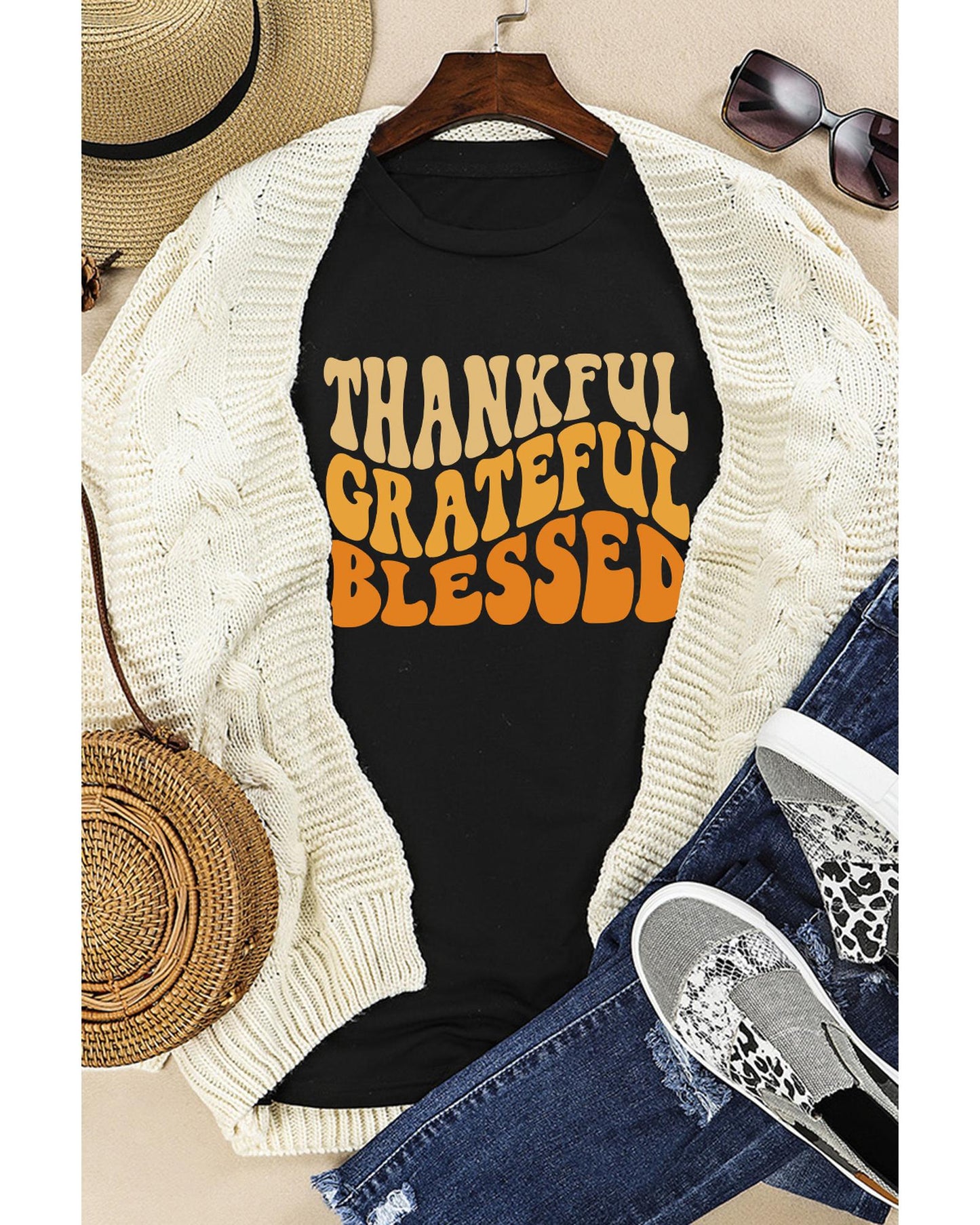 Azura Exchange Thankful Grateful Blessed Graphic Tee - L