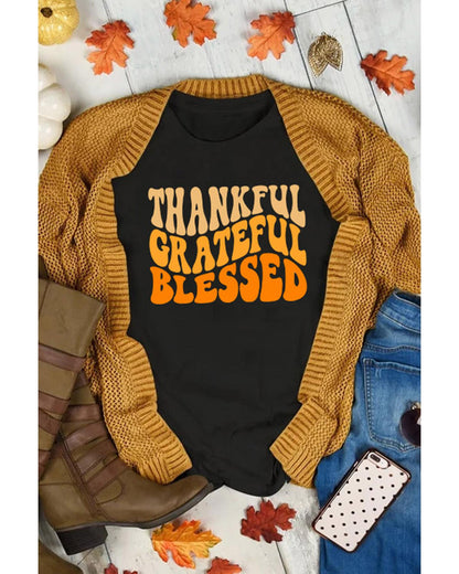 Azura Exchange Thankful Grateful Blessed Graphic Tee - L