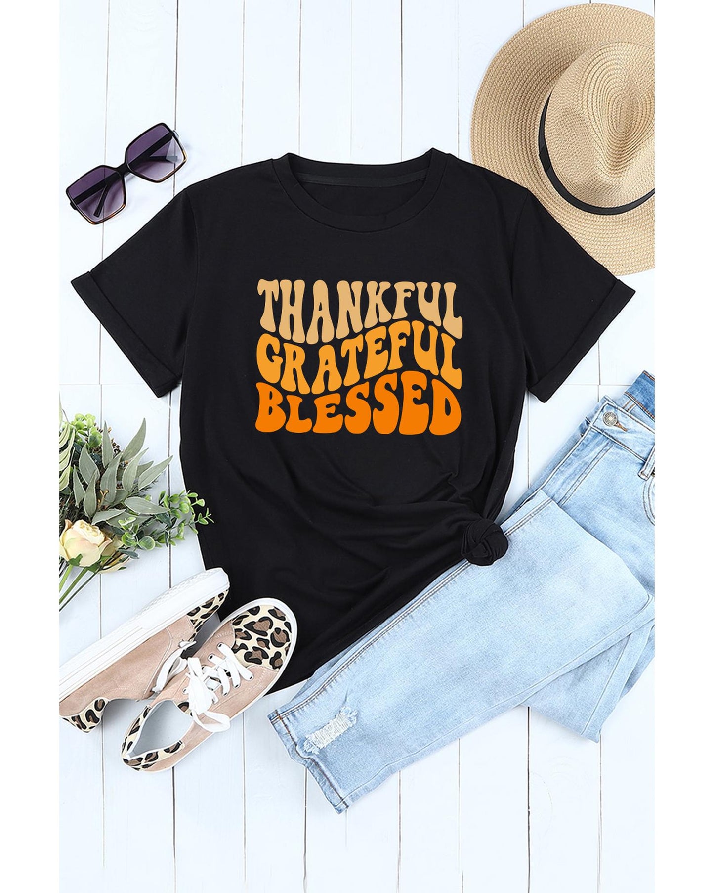 Azura Exchange Thankful Grateful Blessed Graphic Tee - XL