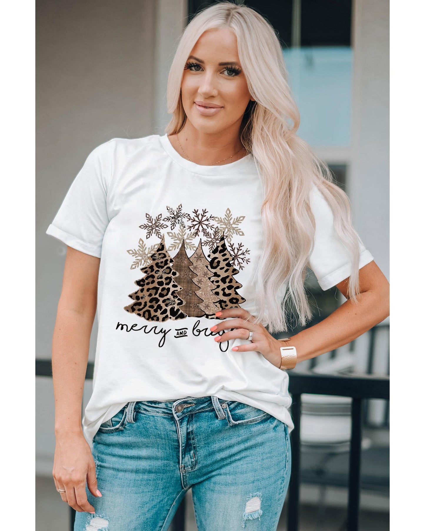 Azura Exchange Leopard Christmas Tree Graphic Print T-Shirt - L