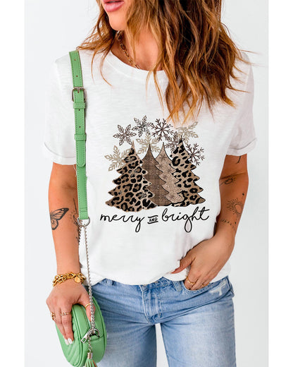 Azura Exchange Leopard Christmas Tree Graphic Print T-Shirt - L