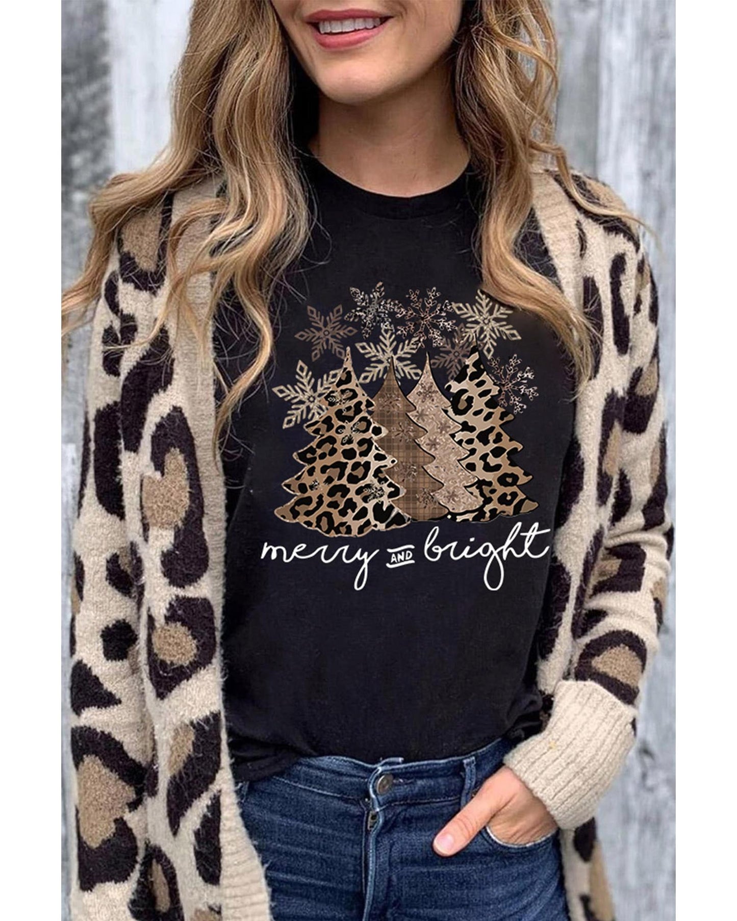 Azura Exchange Leopard Christmas Tree Graphic Print T-Shirt - L