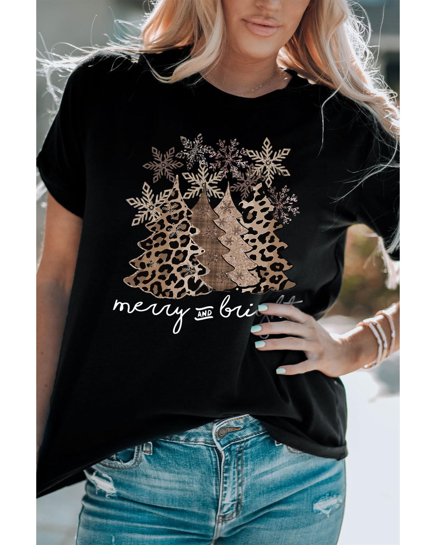 Azura Exchange Leopard Christmas Tree Graphic Print T-Shirt - L