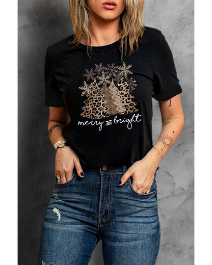 Azura Exchange Leopard Christmas Tree Graphic Print T-Shirt - M