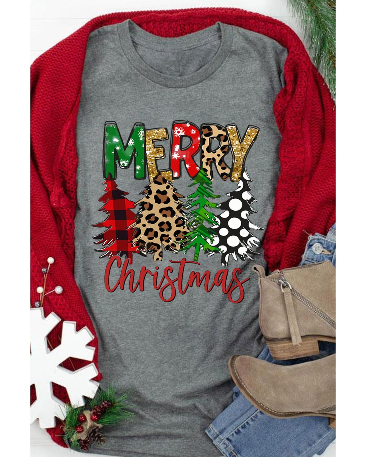 Azura Exchange Christmas Tree Pattern Crew Neck Graphic Tee - 2XL