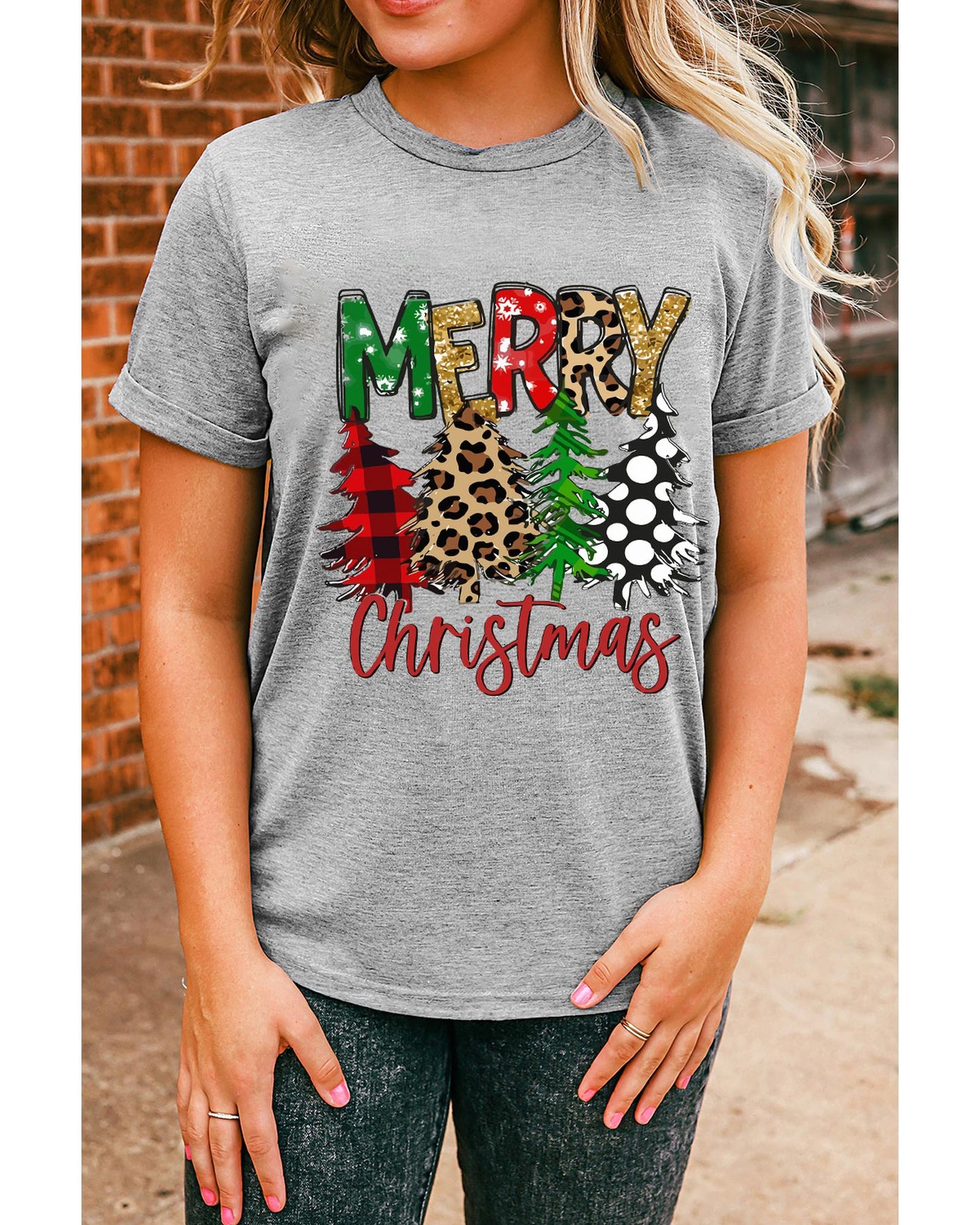 Azura Exchange Christmas Tree Pattern Crew Neck Graphic Tee - 2XL