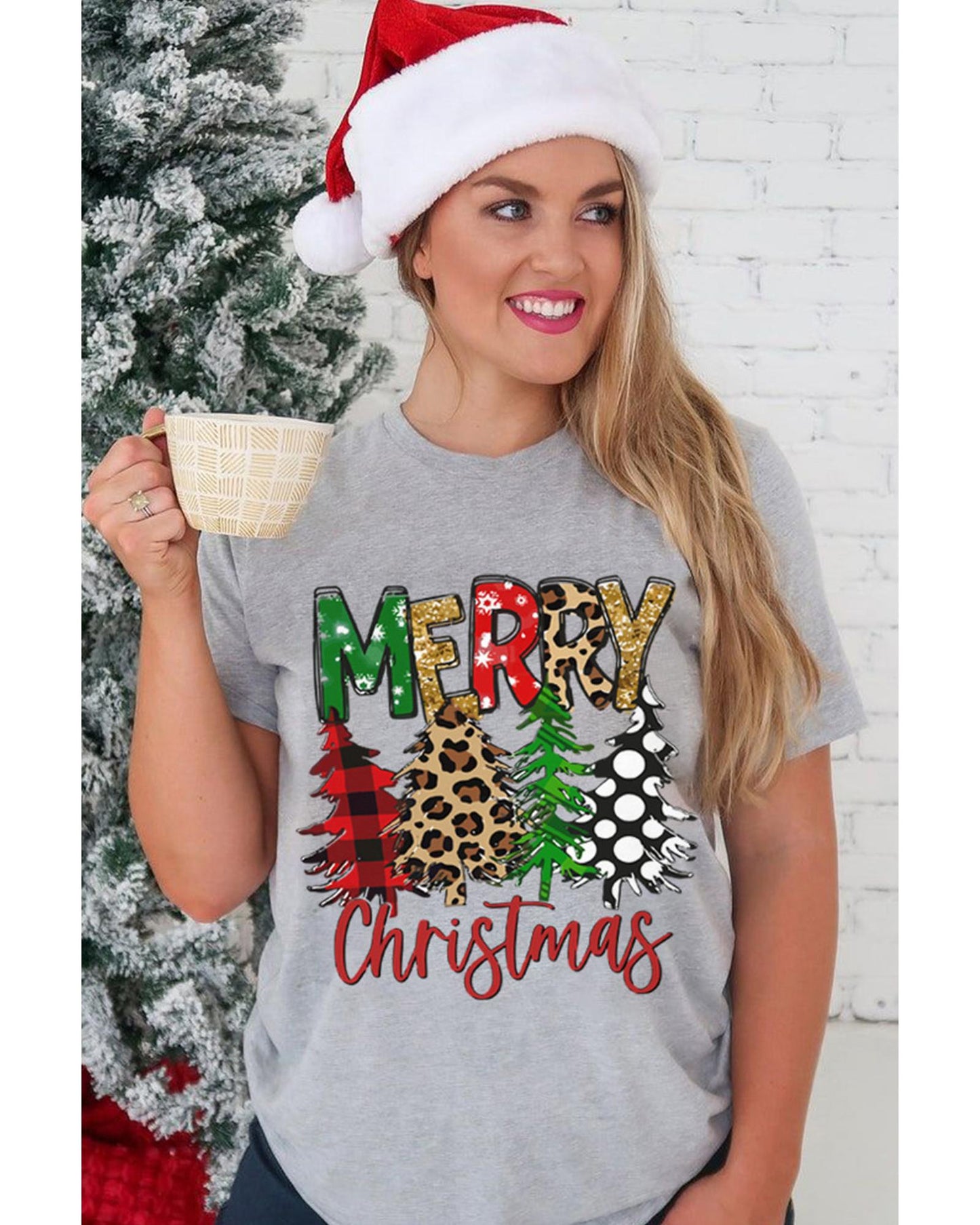 Azura Exchange Christmas Tree Pattern Crew Neck Graphic Tee - 2XL