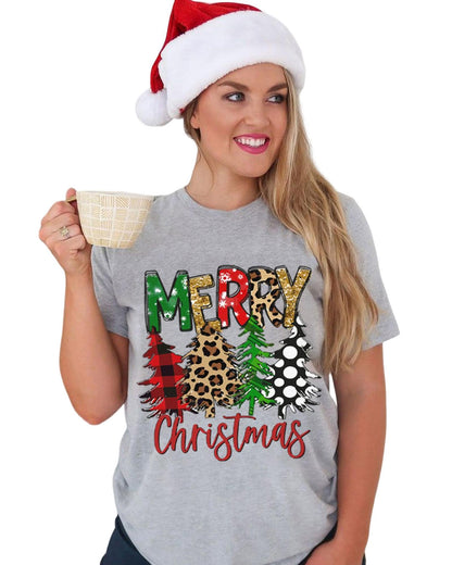 Azura Exchange Christmas Tree Pattern Crew Neck Graphic Tee - M