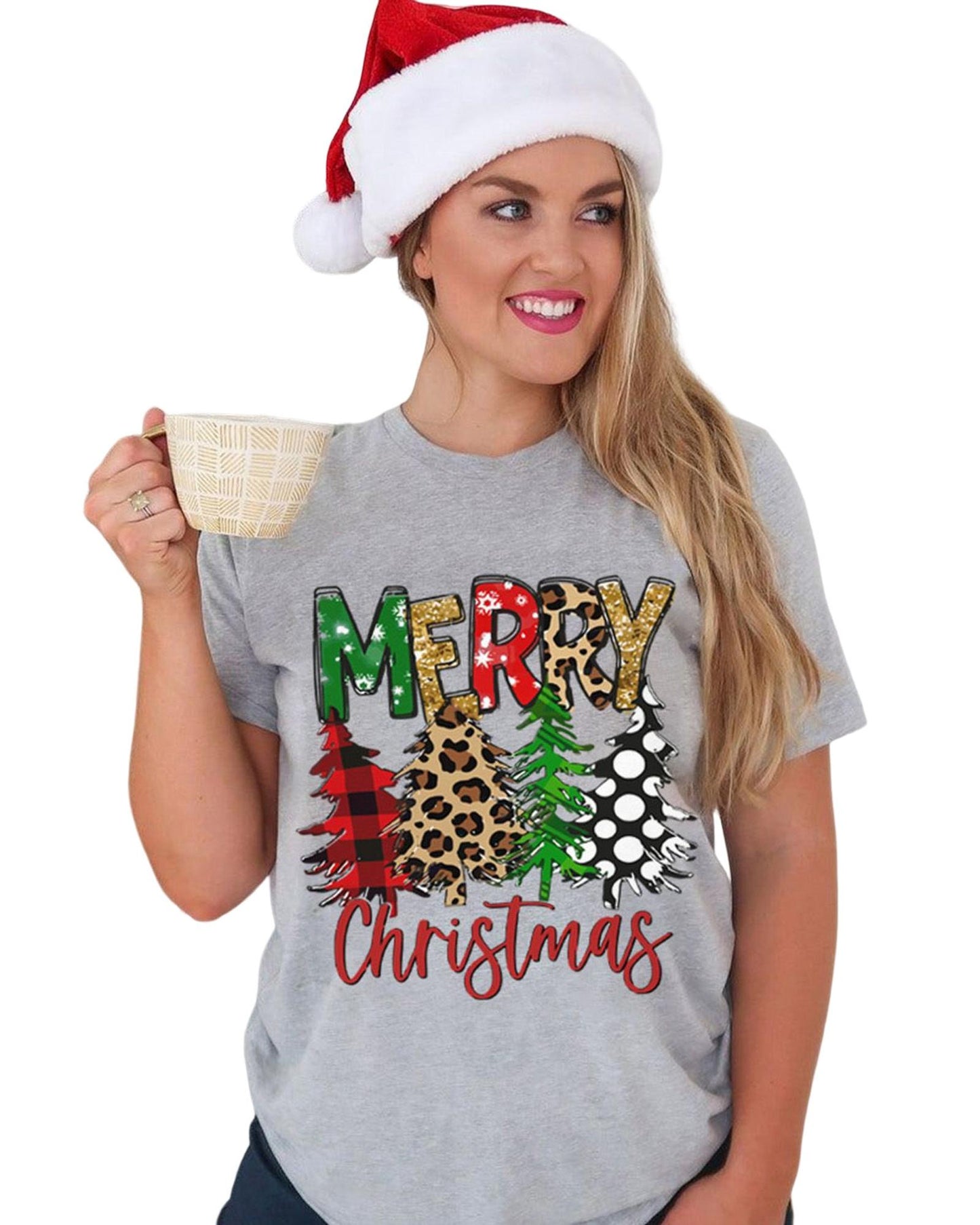 Azura Exchange Christmas Tree Pattern Crew Neck Graphic Tee - S