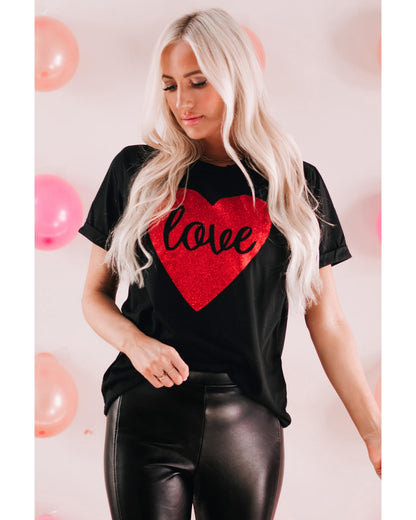 Azura Exchange Heart Shaped Glitter Print T-Shirt - M