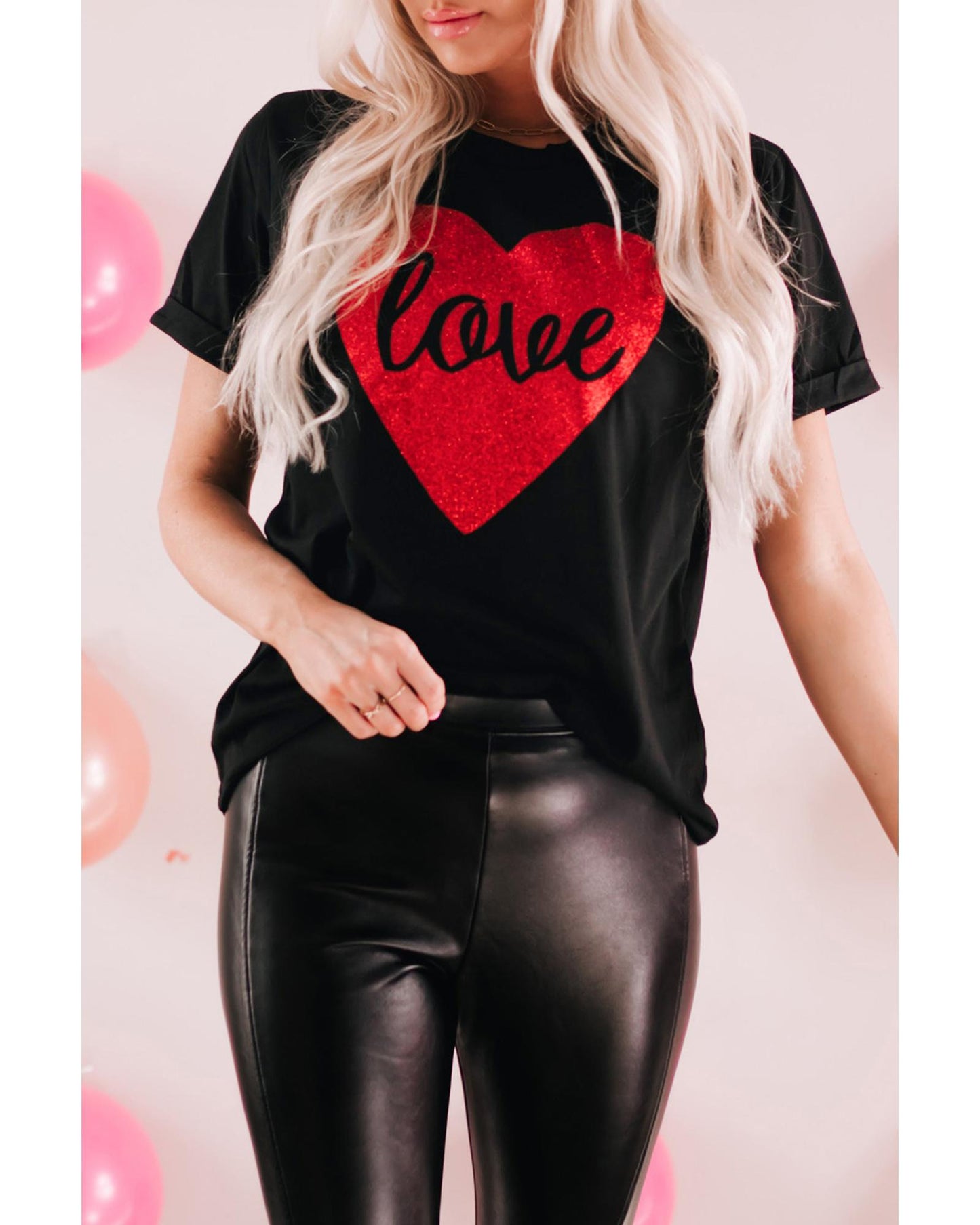 Azura Exchange Heart Shaped Glitter Print T-Shirt - M