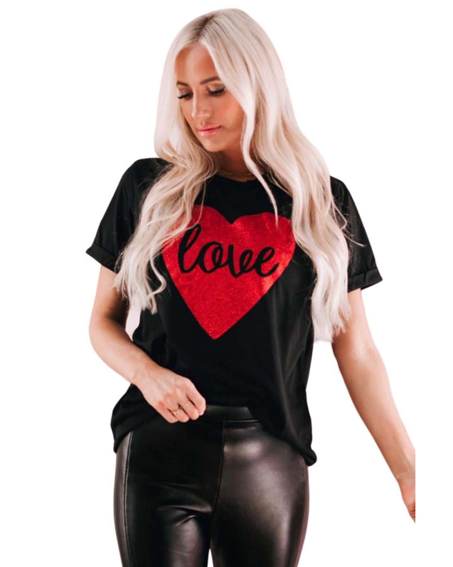 Azura Exchange Heart Shaped Glitter Print T-Shirt - XL