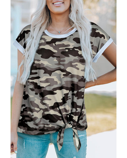 Azura Exchange Camo Print Knotted Hem T-shirt - M