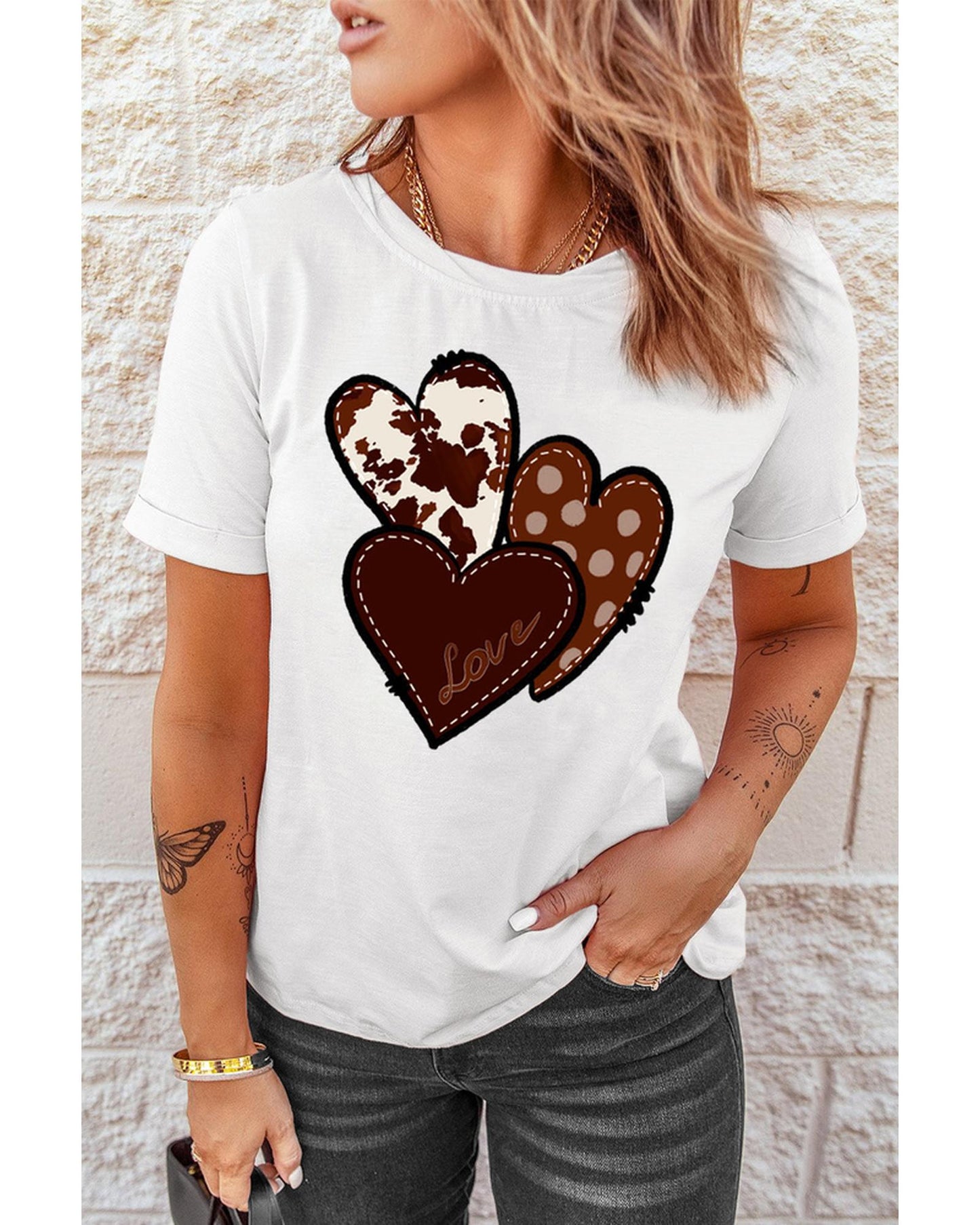 Azura Exchange Heart Print T-shirt - L