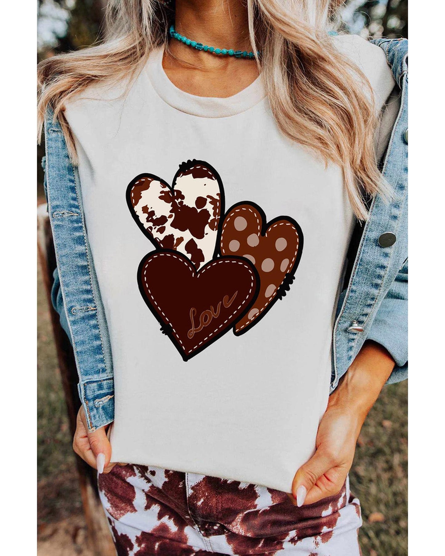 Azura Exchange Heart Print T-shirt - XL