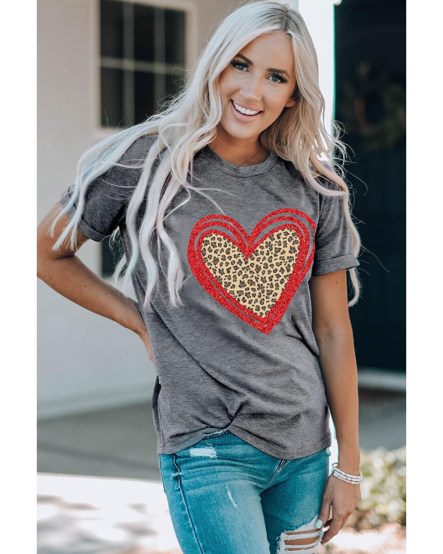 Azura Exchange Leopard Heart Graphic T-shirt - 2XL