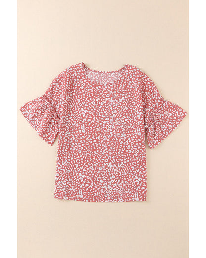 Azura Exchange Leopard Ruffle Sleeve T-Shirt - L