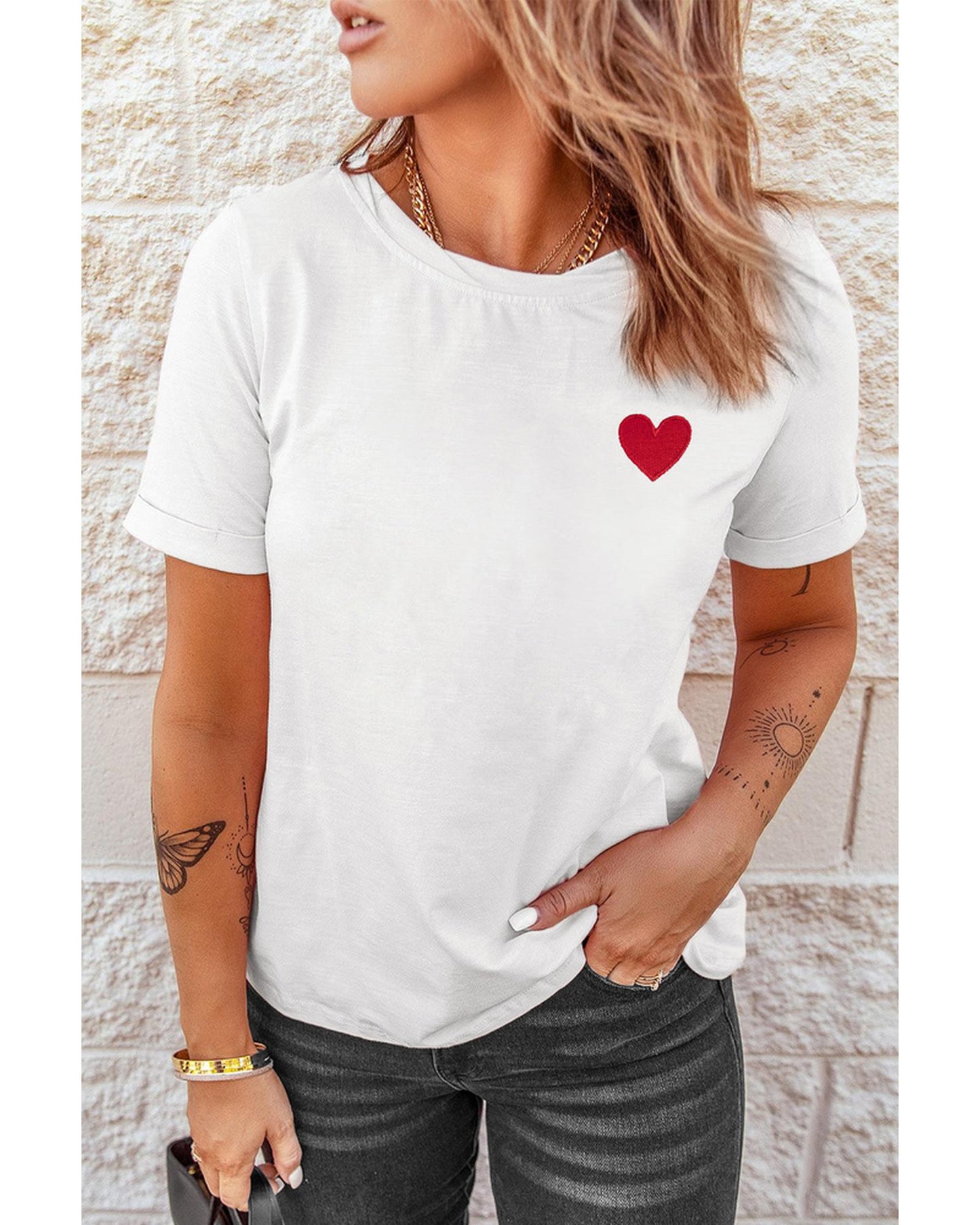 Azura Exchange Embroidered Heart Pattern T-Shirt - XL