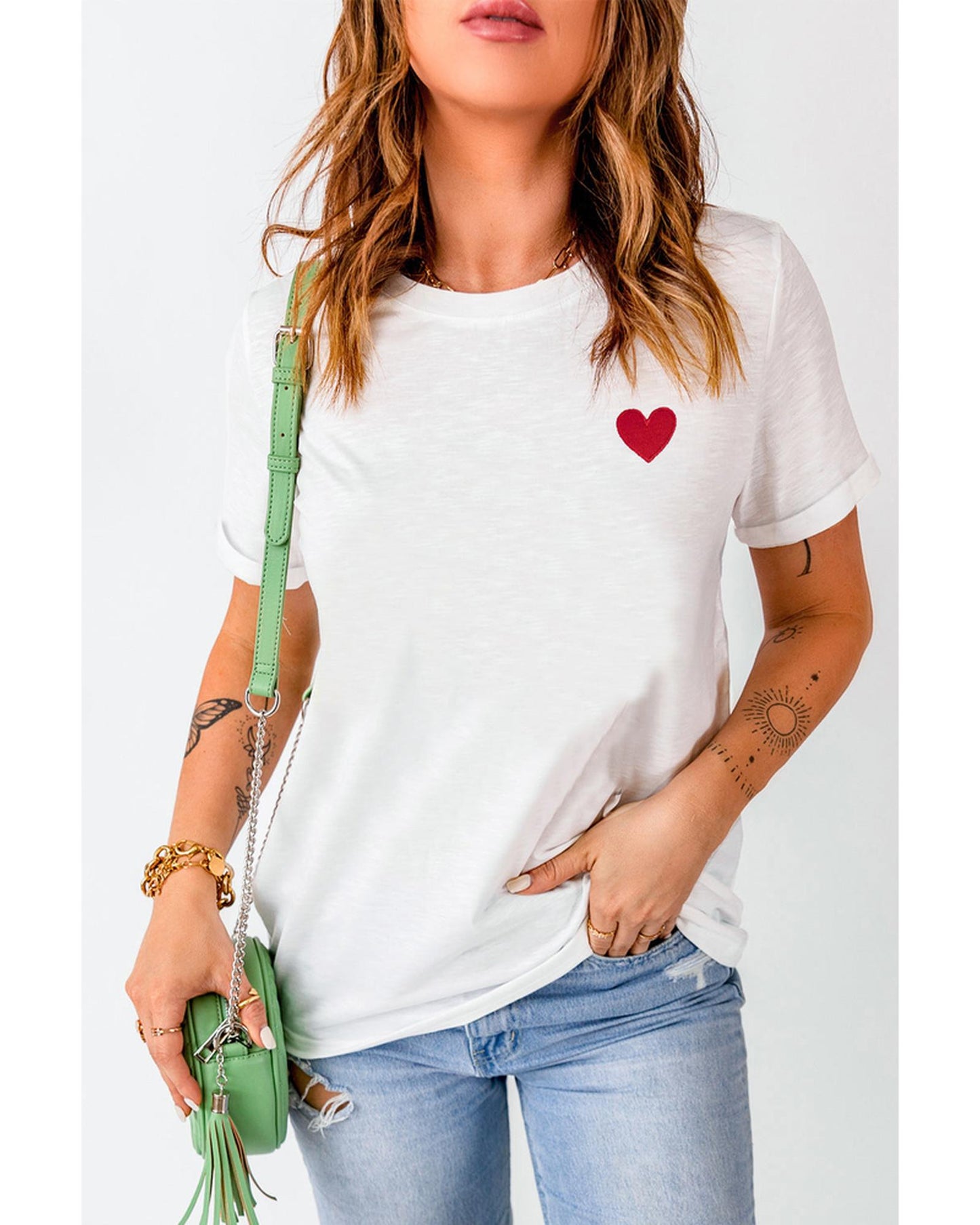 Azura Exchange Embroidered Heart Pattern T-Shirt - XL