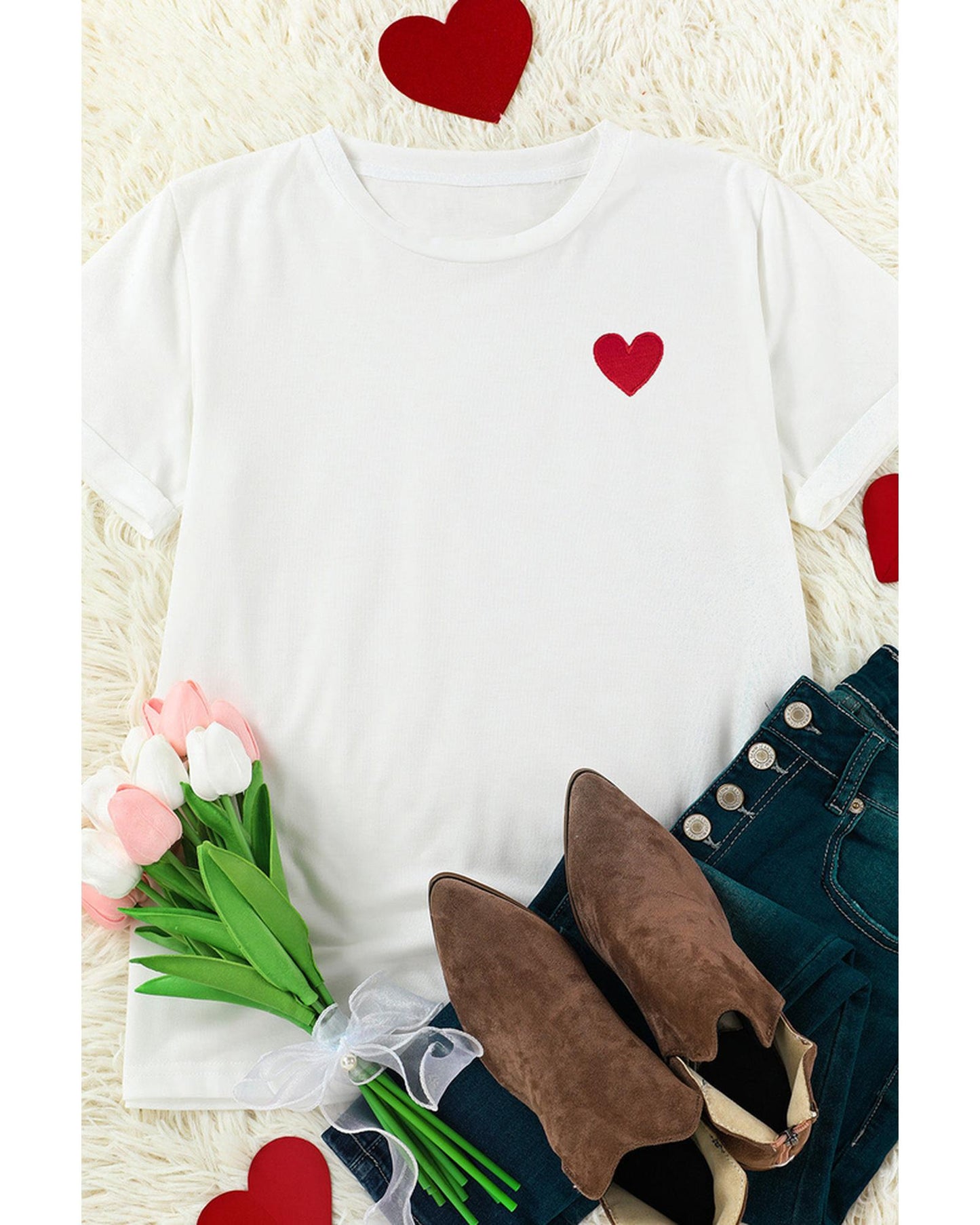 Azura Exchange Embroidered Heart Pattern T-Shirt - XL