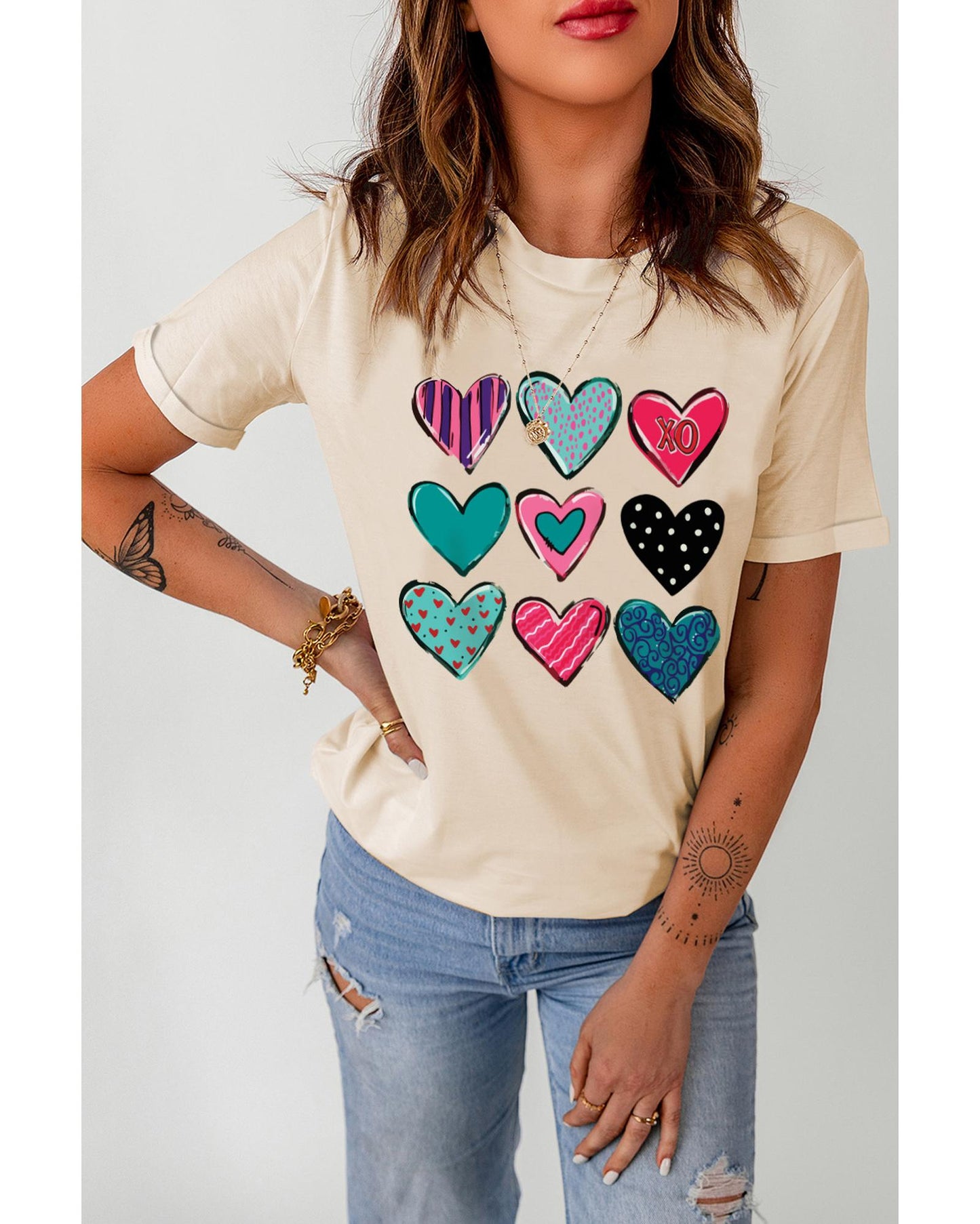 Azura Exchange Valentines Multi Pattern Heart Print T-Shirt - 2XL