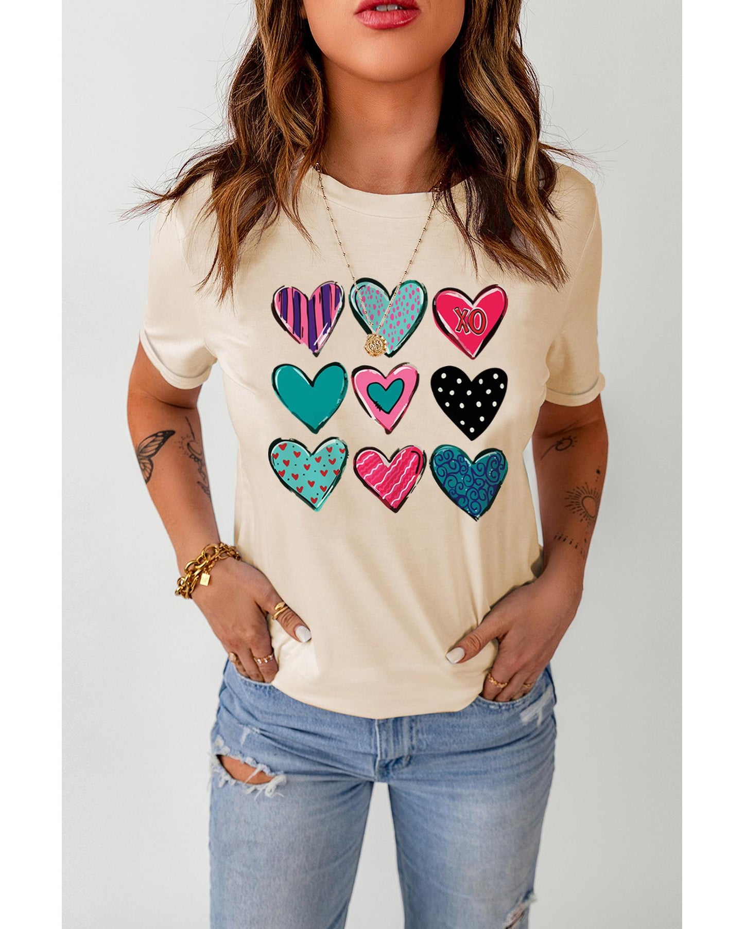 Azura Exchange Valentines Multi Pattern Heart Print T-Shirt - M