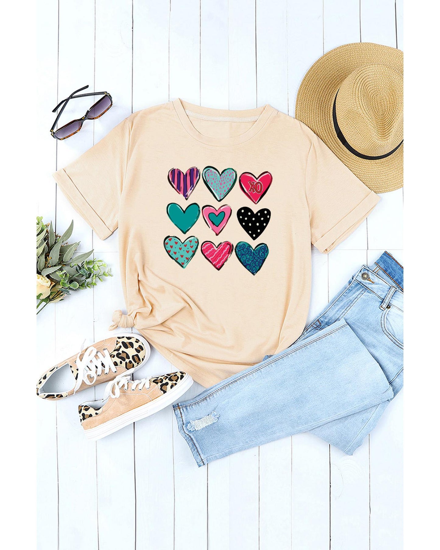 Azura Exchange Valentines Multi Pattern Heart Print T-Shirt - M