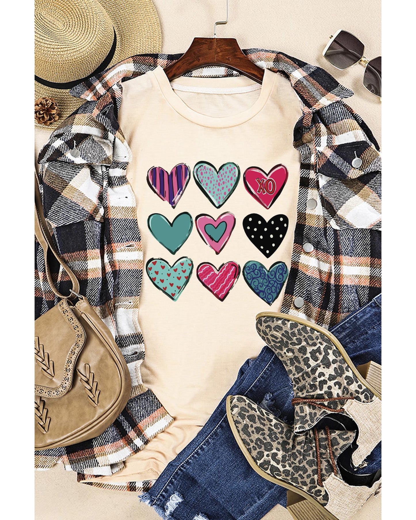 Azura Exchange Valentines Multi Pattern Heart Print T-Shirt - S