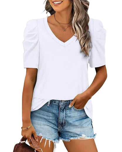 Azura Exchange V-Neck Puff Sleeve T-Shirt - XL